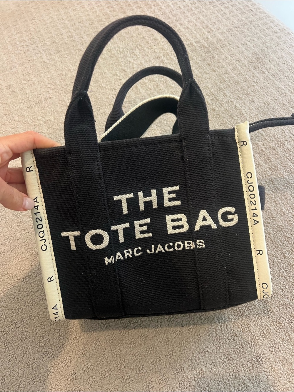 Marc Jacobs Black Canvas 'The Tote Bag' Crossbody Tote with Cream Trim